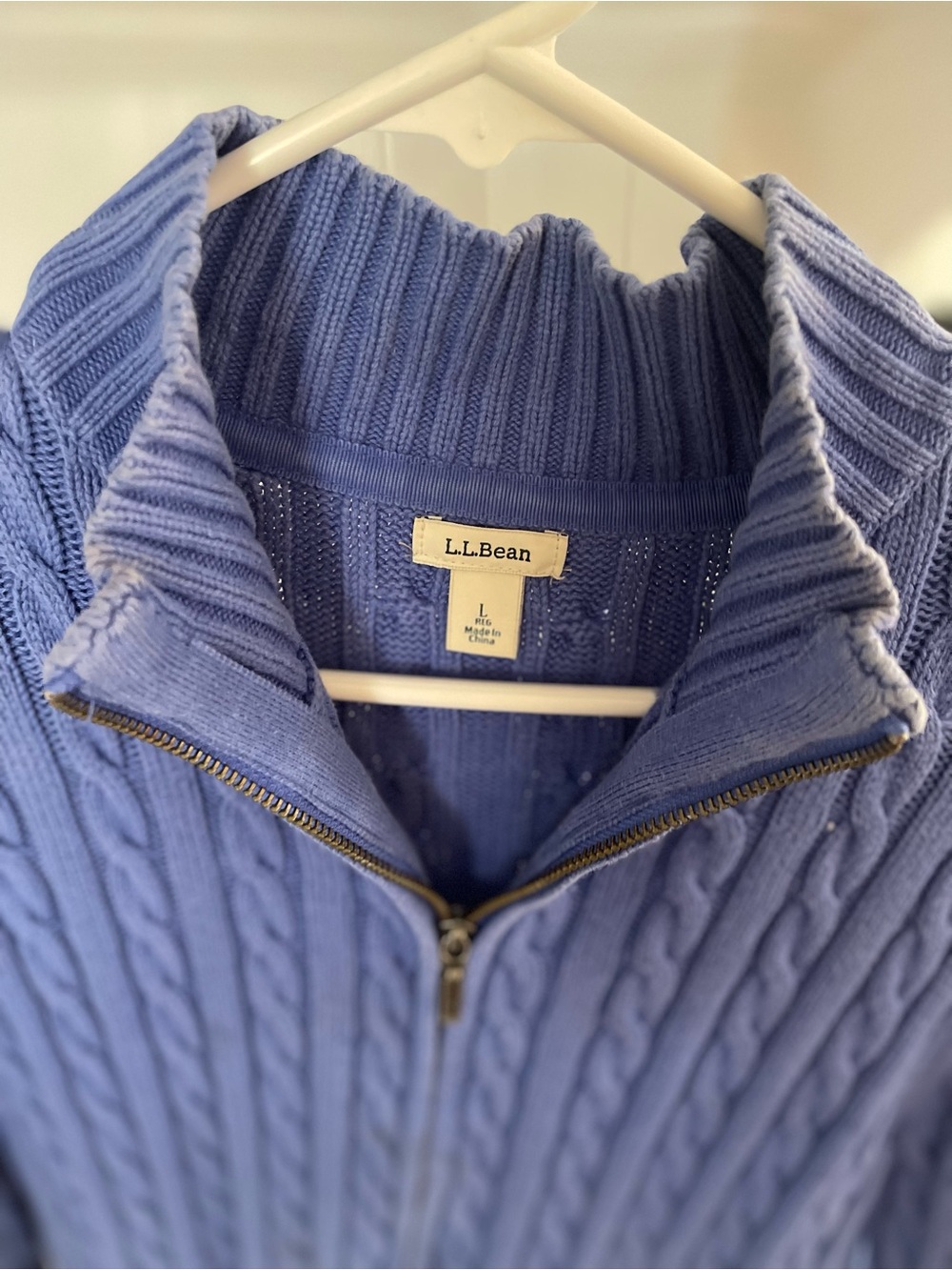 LLBean cable knit full zip sweater